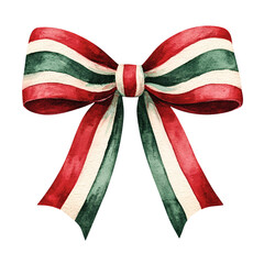 Wall Mural - A vibrant watercolor ribbon in green, red, and white, perfect for festive decorations and gift wrapping.