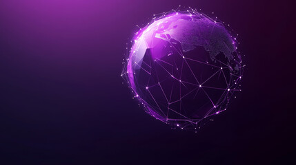 Poster - Web 3.0 is about a connected world where everything is online, like a purple globe from space. This new internet lets people connect with each other and share information globally.low poly wireframe.