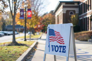 horizontal image of a sign placed in the street to convince people to register for voting