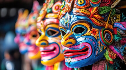 Sticker - Vibrant Street Festival with Colorful Masks