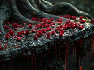 Wall Mural - Blood Red Roses: A Dark and Dramatic Landscape