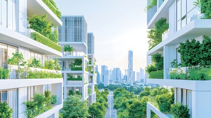 Futuristic eco cityscape featuring innovative renewable architecture, vibrant greenery, sustainable design elements, urban harmony, advanced technology