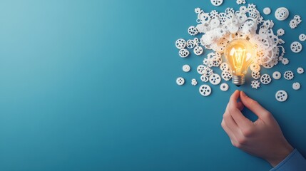 Poster - An inventor tinkering with gears and gadgets, surrounded by blueprints and tools, a lightbulb illuminating their innovative mind.