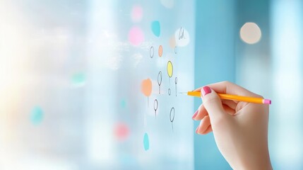 Wall Mural - A close up shot of a hand writing down key milestones on a whiteboard, outlining a roadmap for a project or business initiative.