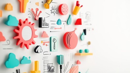 Poster - a whiteboard filled with colorful sketches and ideas, demonstrating the creative process of idea gen