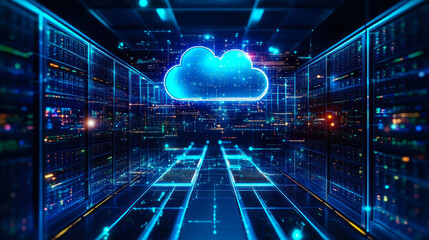 Poster - Seamless AI-Driven Data Migration: On-Premises Servers to Cloud Storage in High-Tech Data Center at Night