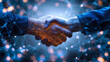 © Bartek - Business Network Concept with Customer Support and Handshake, Digital Technology Connecting People, Evening Mood, Partnership and Collaboration Theme