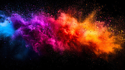 Wall Mural - a bright splash of blue, purple, pink, orange and yellow holi colors in the dark. stylish background