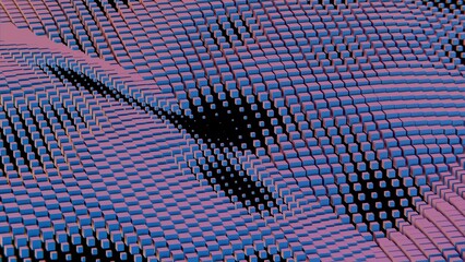 Poster - Abstract geometric pattern with wavy rows of cubes in pink and blue..