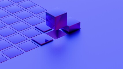 Leinwandbilder - Abstract geometric composition with blue cubes and grid pattern..