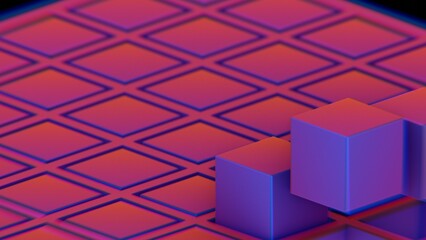 Aufkleber - Abstract composition with blue and pink cubes and grid structure..