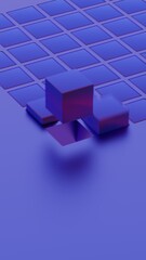 Aufkleber - Abstract geometric composition with blue cubes and grid pattern..