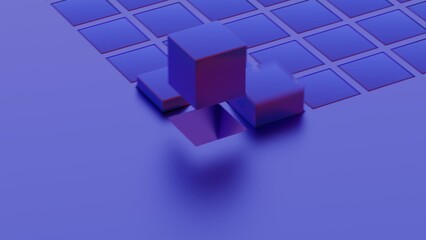 Leinwandbilder - Abstract geometric composition with blue cubes and grid pattern..