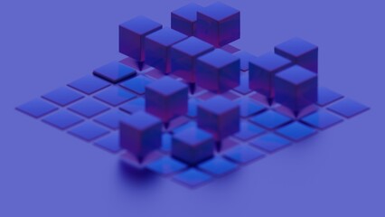 Leinwandbilder - Abstract geometric composition with blue cubes and grid pattern..