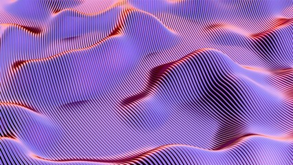 Poster - Abstract wavy pattern with flowing lines in blue and red tones..