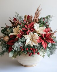 Poster - seasonal decorations floral arrangements and festive ribbons