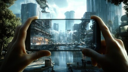 Poster - Augmented reality background for video, integrating digital elements into real-world scenes, creating an interactive and innovative backdrop for cutting-edge content
