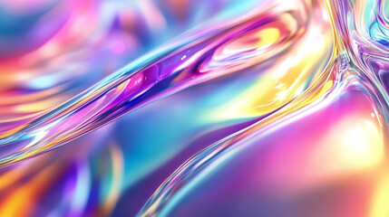 Poster - A composition of abstract liquid glass with colorful reflections rendered in dynamic 3D
