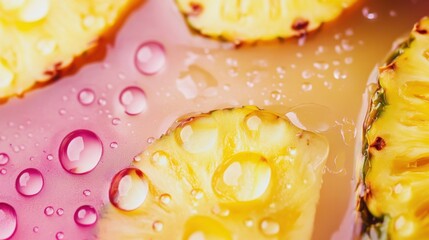 Poster - A vivid, abstract image of oil droplets floating on water, paired with pineapple slices for a fresh and tropical visual.