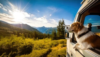 Adventure on four paws- dog enjoys the view from the motorhome