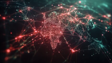 Poster - A digital rendering of a global financial network, with interconnected lines and nodes representing international economic connections