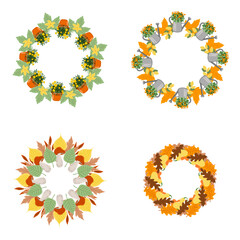 Wall Mural - vector set of autumn wreaths isolated on white background. perfect for holiday greeting cards, thank