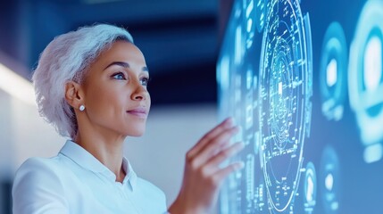 Poster - Businesswoman Interacting with Digital Interface Technology
