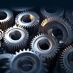 Close-Up of Interlocking Metal Gears Representing Industry, Machinery, and Engineering Concepts.