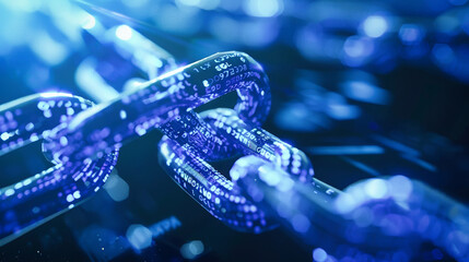 Poster - Digital blue chain with binary code on a dark background