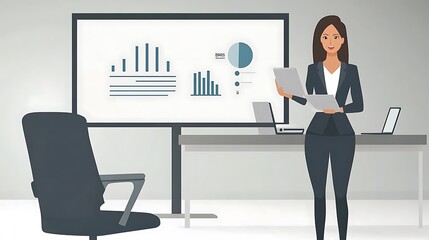 Poster - Businesswoman Presenting Data on Whiteboard in Office