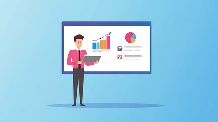 Poster - Businessman Presenting Data on a Whiteboard with Graphs and Charts