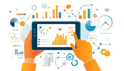 Poster - Hands Analyzing Data on a Tablet Surrounded by Charts and Graphs