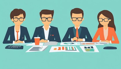 Poster - Business Professionals Analyzing Charts and Graphs During Meeting