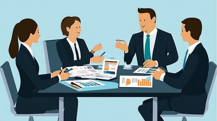 Poster - Business Professionals Analyzing Data During a Meeting