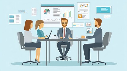Poster - business meeting with data analysis charts and graphs