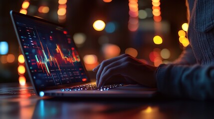 Poster - Person Working on Laptop with Stock Market Analysis