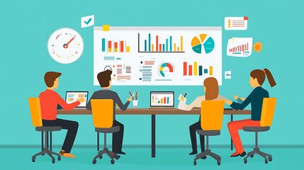 Poster - Business Professionals Analyzing Data and Charts in a Meeting