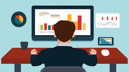 Poster - businessman analyzing charts and graphs on computer screen