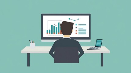 Poster - Businessman Analyzing Data on Computer Screen