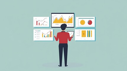 Poster - Businessman Analyzing Data Charts and Graphs