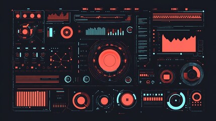 Poster - Futuristic Digital Interface with Red and Blue Elements