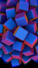 Aufkleber - Abstract cluster of blue and pink cubes against a black background

