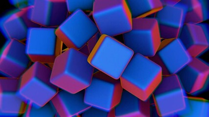 Aufkleber - Abstract cluster of blue and pink cubes against a black background

