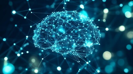 Poster - Abstract 3D Illustration of Brain Connections, Neurons, Synapse, Neural Network Human Intelligence.