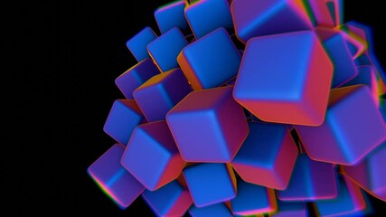Aufkleber - Abstract cluster of blue and pink cubes against a black background

