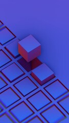 Fototapete - Abstract composition with blue and pink cubes and grid structure

