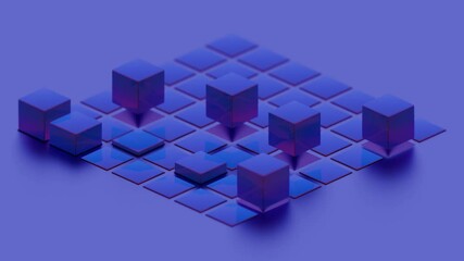 Leinwandbilder - Abstract geometric composition with blue cubes and grid pattern

