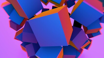 Poster - Abstract floating cubes with vibrant colors on a pink background

