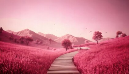 dreamy surreal fantasy landscape , pastel pink 