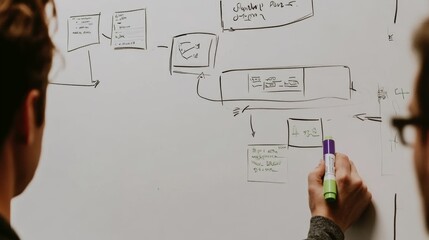 Business Brainstorming Session on Whiteboard with Markers